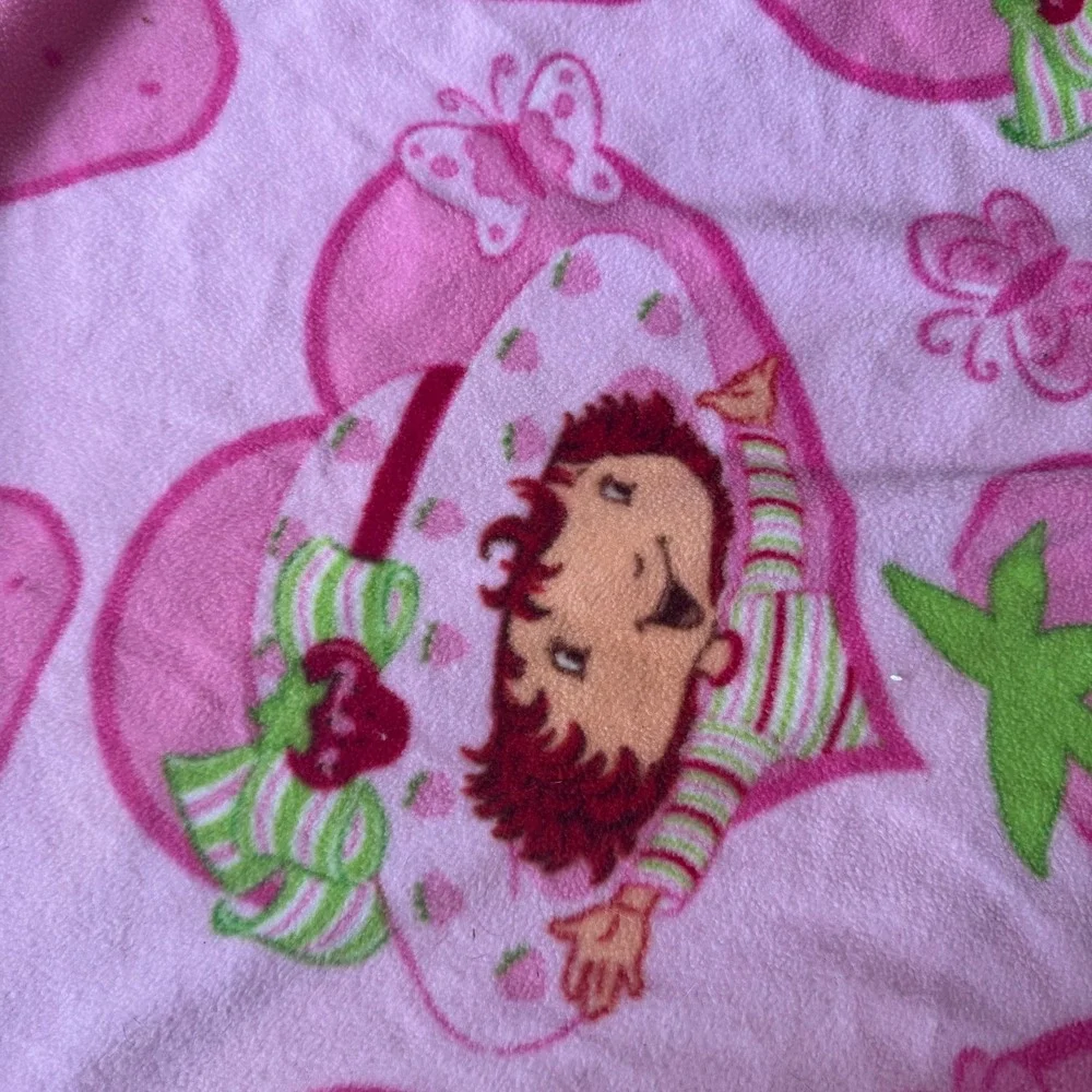 Vintage Y2K 2004 Strawberry Shortcake Pink Fleece Throw Blanket Girls Kids 70x80